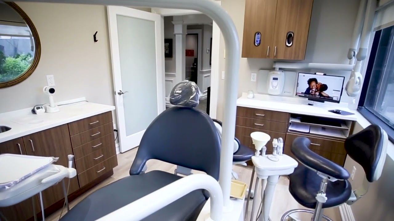 Modern dental office interior with equipment.